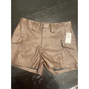 KanCan Signature High Rise Faux Leather Cargo Shorts Brown Size 28